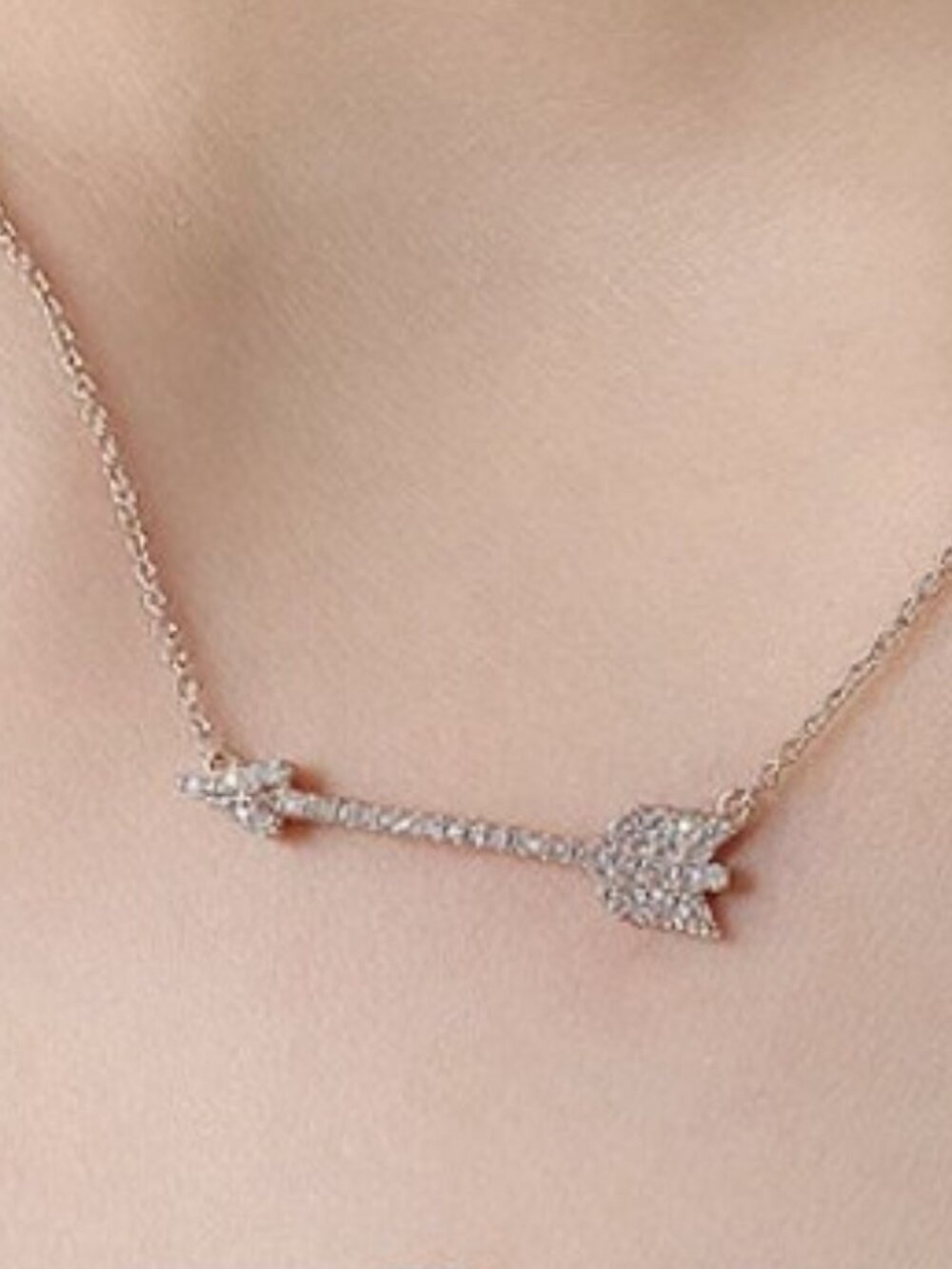 Arrow Bar Pave Set Cubic Zirconia Silver Elegant Dainty Necklace